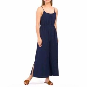 Haute Hippie Navy Sleeveless Romper with pockets, wide leg , linen blend